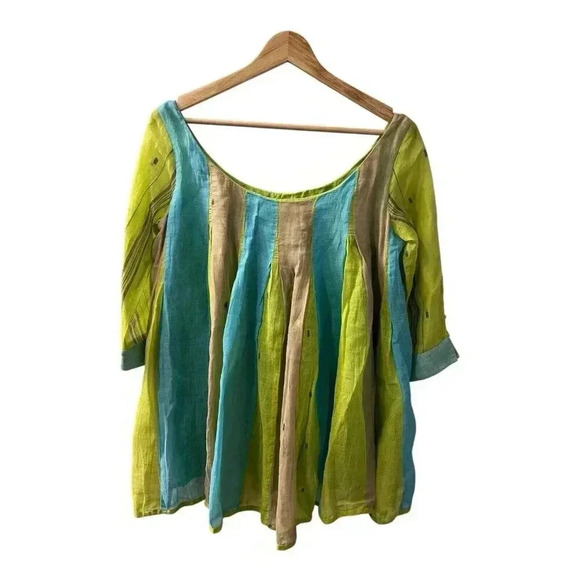 Rangali Vintage Blue Green Flowy Handmade Cottagecore Boho Top Blouse Small - Picture 1 of 6